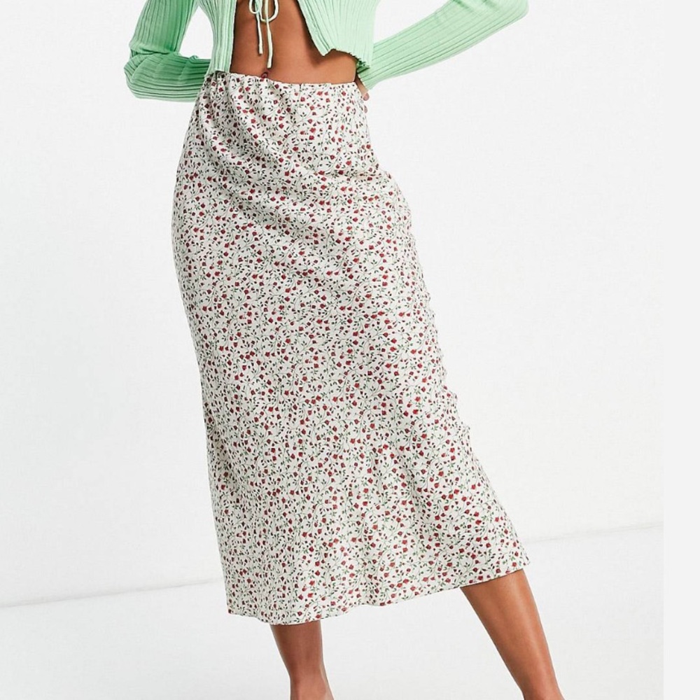 ASOS rose print midi satin skirt